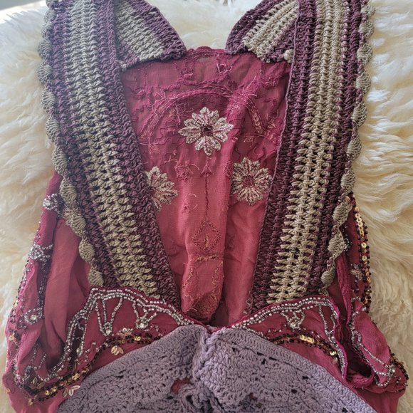 Free People Pink Ombre Rose  Sequined Embroidered Hi There Top - Picture 2 of 11